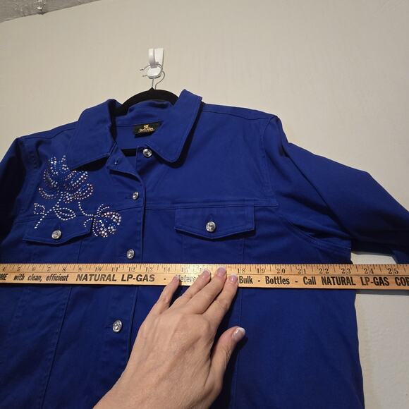 Vtg Quacker Factory Floral Embellished Denim Jacket Womens XL Blue Western Artsy - Picture 8 of 10